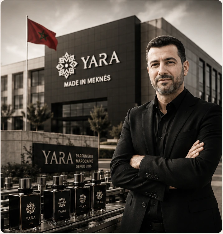 Fondateur YARA devant l'usine de Meknès